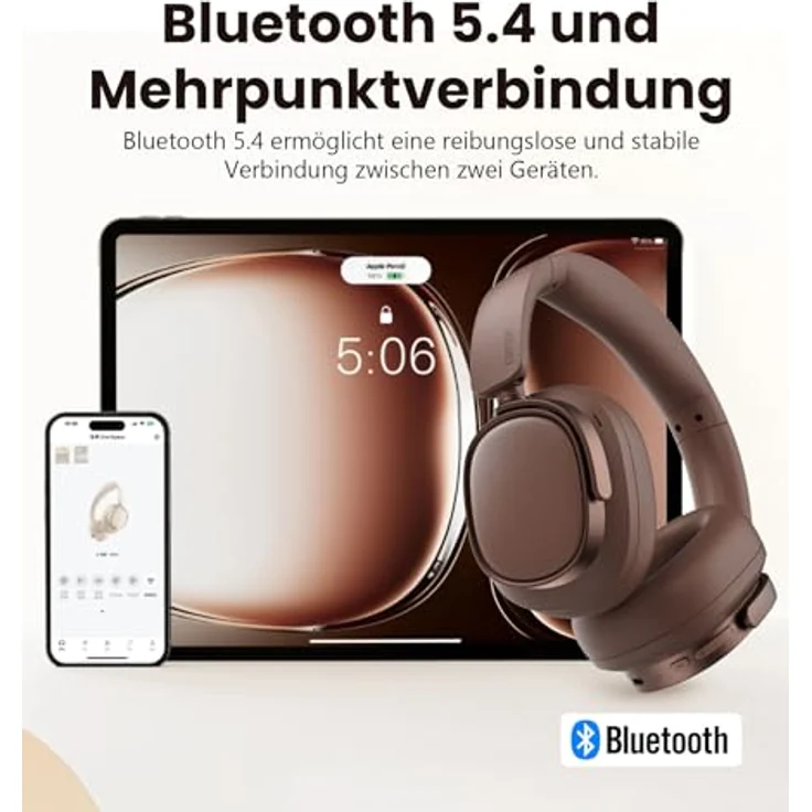 Edifier ES850NB Kabellose Over-Ear-Kopfhörer mit Geräuschunterdrückung, Hi-Res Audio, 92h Spielzeit, Bluetooth 5.4, KI-Anrufgeräuschreduzierung – Braun – Bild 5