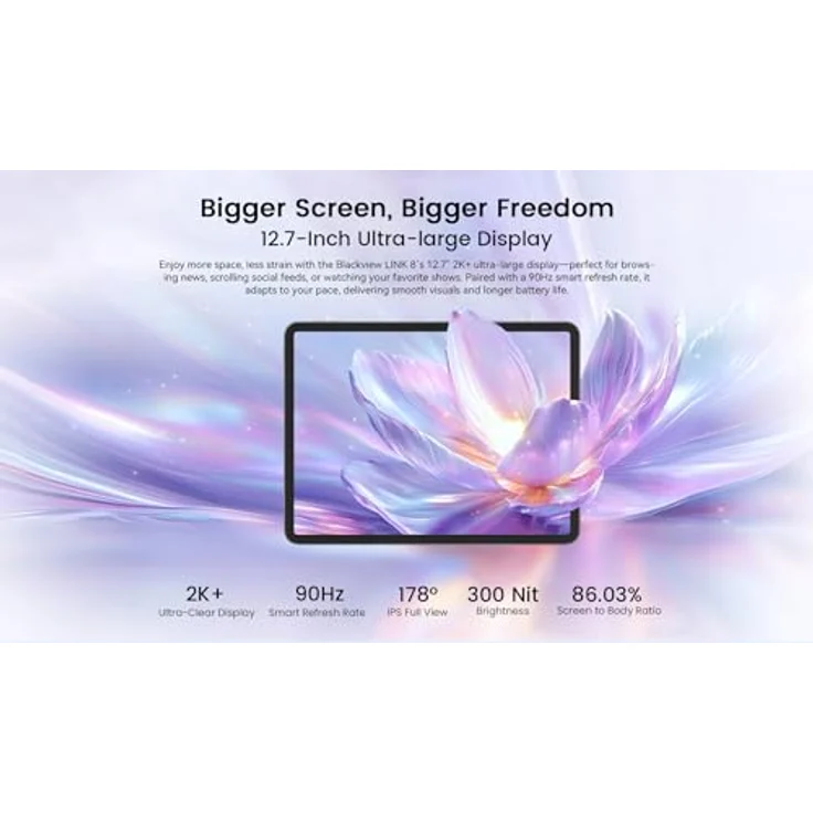 Blackview LINK 8, 12,7″ 2K+ Tablet WiFi mit 90Hz, 18GB RAM, 256GB Speicher, 8400mAh Akku, 16MP + 13MP Kamera, Sternengrau, inklusive BT-Tastatur & drahtloser Maus – Bild 2