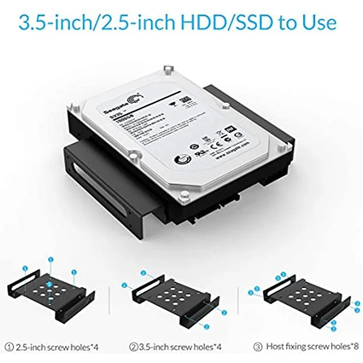 ORICO Aluminium 2,5'' / 3,5'' auf 5,25'' interner Festplattenadapter Konverter Einbaurahmen Wechselrahmen für 2,5-/3,5-Zoll SATA / IDE HDD oder SSD, für Desktop-PC Computer CD-/DVD-ROM (Schwarz) – Bild 3