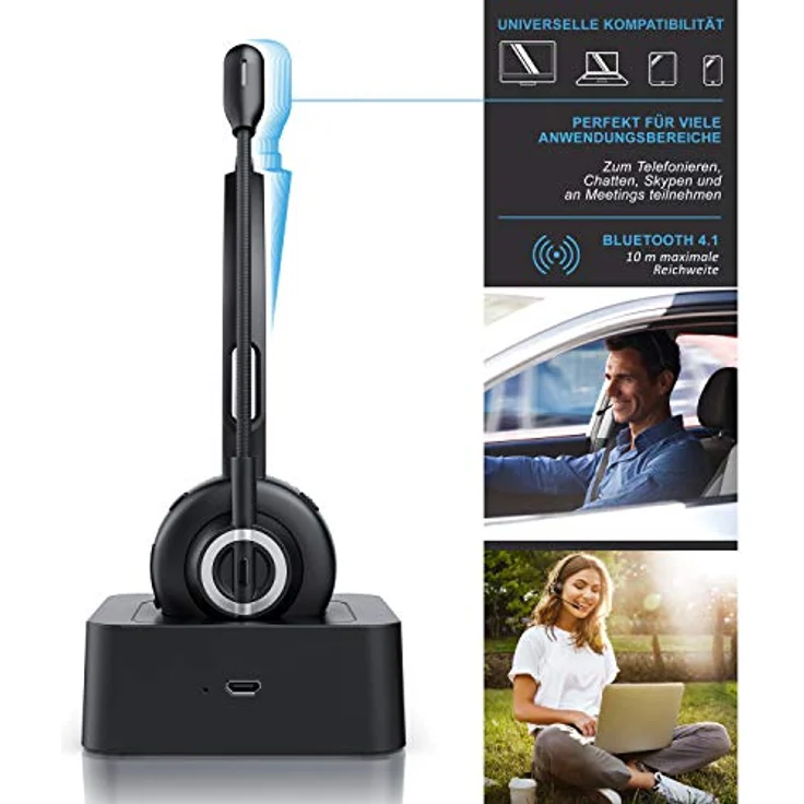 CSL kabelloses Headset mit Ladestation, schwarz – Bild 6