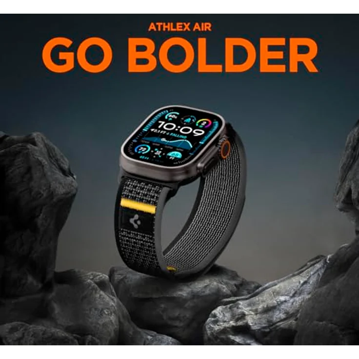 Spigen Athlex Air Armband für Apple Watch Ultra 2/1 49mm, Serie 10 46mm, 9/8/7 45mm, SE2/SE/6/5/4 44mm, 3/2/1 42mm - Hochwertiges Stoffarmband mit sicherem Klettverschluss, Actives Schwarz – Bild 3