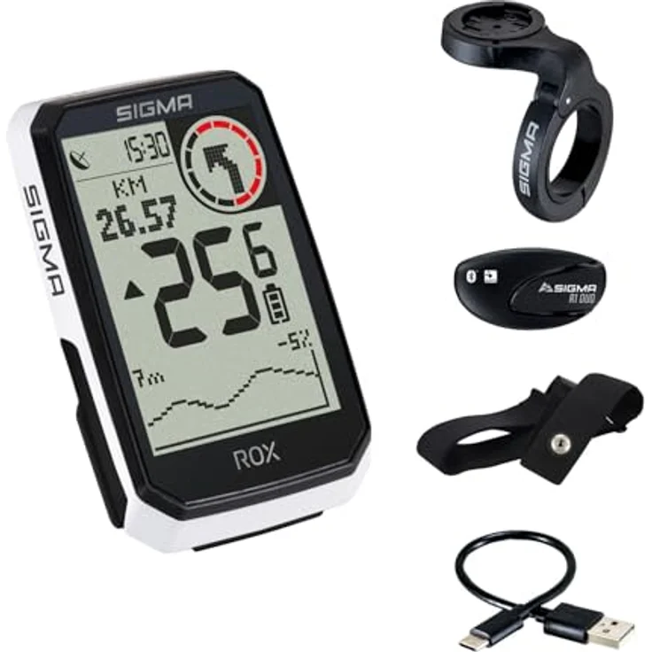 SIGMA ROX 4.0 Endurance White HR Set, GPS Fahrradcomputer mit Herzfrequenzmesser, 41 h Akkulaufzeit, E-Bike kompatibel, 30 Funktionen und IPX7 Wasserdichtigkeit – Bild 2