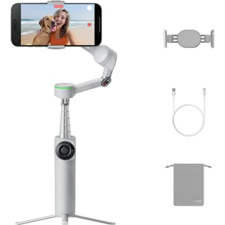 Insta360 Flow 2 Pro Grau - Faltbarer AI Gimbal, Tracking in 200+ Apps mit Apple DockKit, Multi-Personen- & 360º-Pan-Tracking, integriertes Stativ/Selfie-Stick, tragbarer iPhone/Android Stabilisator