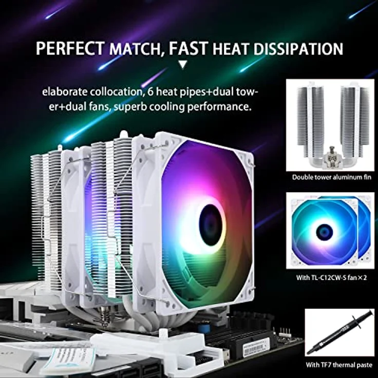 Thermalright Peerless Assasin 120 SE A-RGB CPU-Kühler - 120 mm, weiß mit 2 Türmen, 6 Heatpipes, 2x PWM-Lüfter – Bild 4