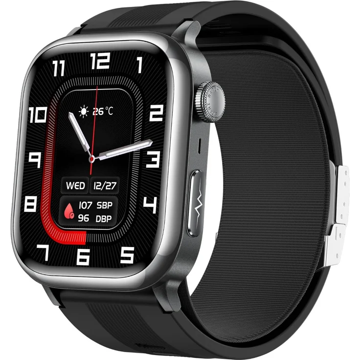 INF Smartwatch mit Blutdruckmessung, EKG, Bluetooth-Anruf und 2.06 Zoll AMOLED-Display, Schwarz