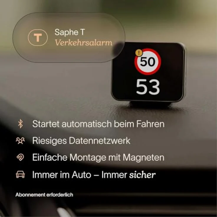 Saphe T Verkehrsassistent, Echtzeit-Warnungen vor Blitzern, tempolimitüberwachung, Touch-Bedienung, inkl. 6 Monate Premium+ Abo und lebenslange Garantie – Bild 5