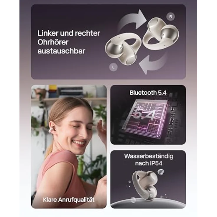 Shokz OpenDots, Kabellose Kopfhörer mit 40 h Akkulaufzeit und IP54 Spritzwasserschutz, Grau – Bild 7