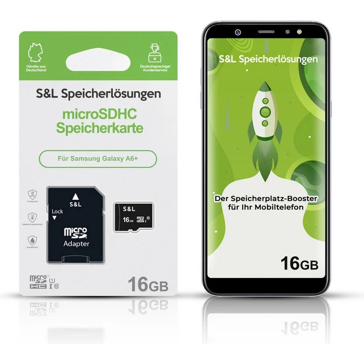 Tec-Expert microSD Karte S&L für Samsung Galaxy A6+, 16 GB, Class 10, microSDHC, stoßfest und wasserdicht