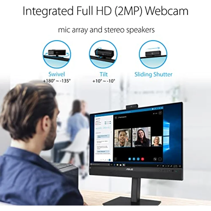 ASUS Business BE24ECSNK 24 Zoll Full HD Monitor mit Ergonomie, Webcam und Mikrofon - IPS Panel, 1920x1080, RJ45, DP Daisy Chain, HDMI, 80W USB-C - Schwarz – Bild 2