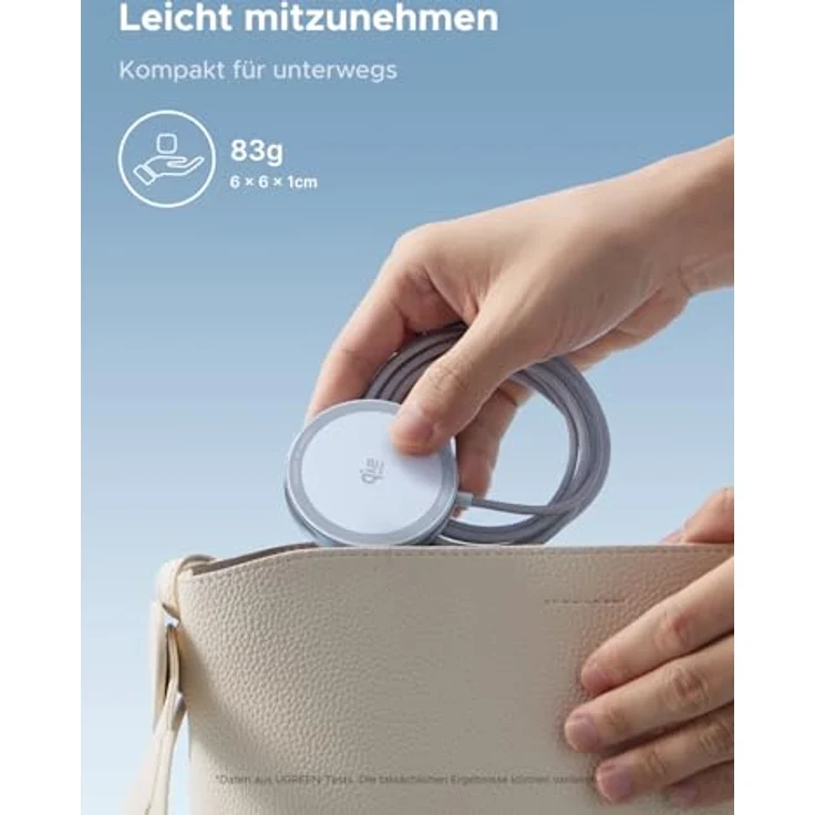 UGREEN 25W Magnetic Wireless Charger, kabelloses Ladegerät mit 15W MPP-Protokoll, Blau, 1,5 m geflochtenes Nylonkabel – Bild 8