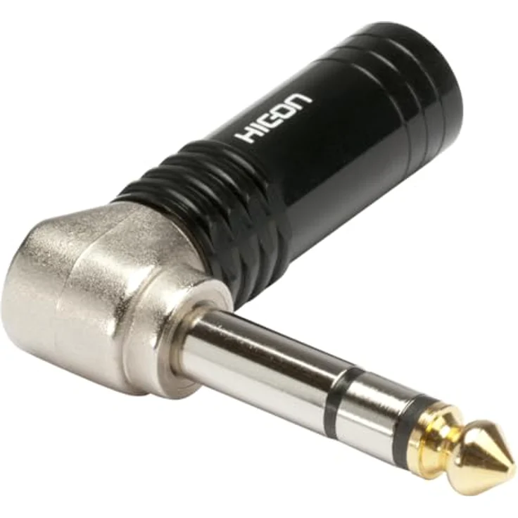 Hicon Jack HI-J63SA04, gewinkelter Metall-Klinkenstecker mit vergoldetem Massivpin, symmetrisch, schwarz – Bild 2