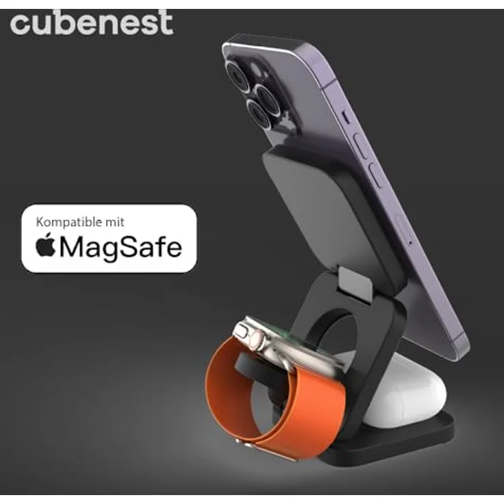 CubeNest 3in1 Faltbares Magnetisches Kabelloses Ladegerät E310 | 360° Rotation, 20W Schnellladefunktion | Kompakt – Bild 3