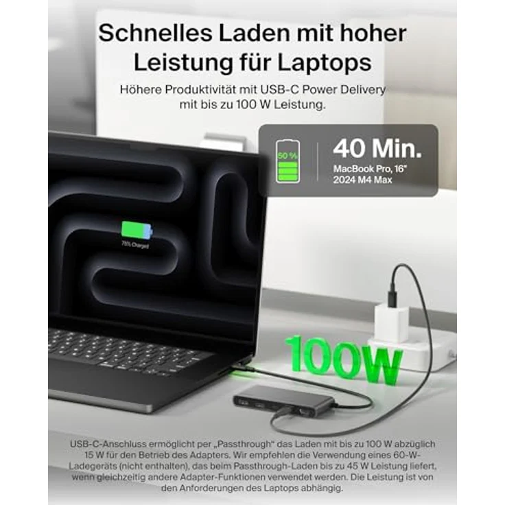 Belkin USB C Hub, 7-in-1 Docking Station mit 4K HDMI 60 Hz, 100 W Power Delivery, SD/MicroSD, 5 Gbit/s Datentransfer, kompakt - Grau – Bild 5