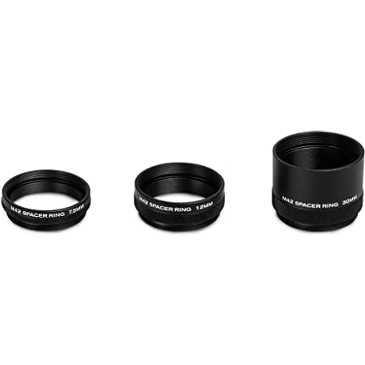 Celestron 93618 M42 Distanzhalterset – Schwarz, Enthält 7,5 mm, 12 mm und 30 mm Distanzhalter für perfektes Auflagemaß zwischen Kamera und Teleskop