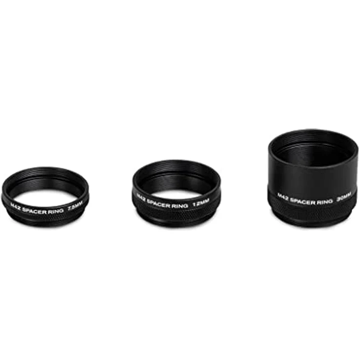 Celestron 93618 M42 Distanzhalterset – Schwarz, Enthält 7,5 mm, 12 mm und 30 mm Distanzhalter für perfektes Auflagemaß zwischen Kamera und Teleskop – Bild 1