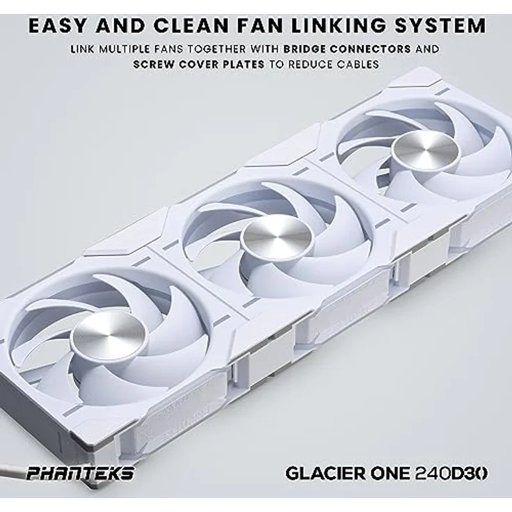 Phanteks Glacier One D30 AIO CPU-Kühler, Phanteks D30 Lüfter, DRGB-Beleuchtung, Wasserkühlung, Daisy-Chaining, Kupfer-Basis, 240mm, Weiß – Bild 3