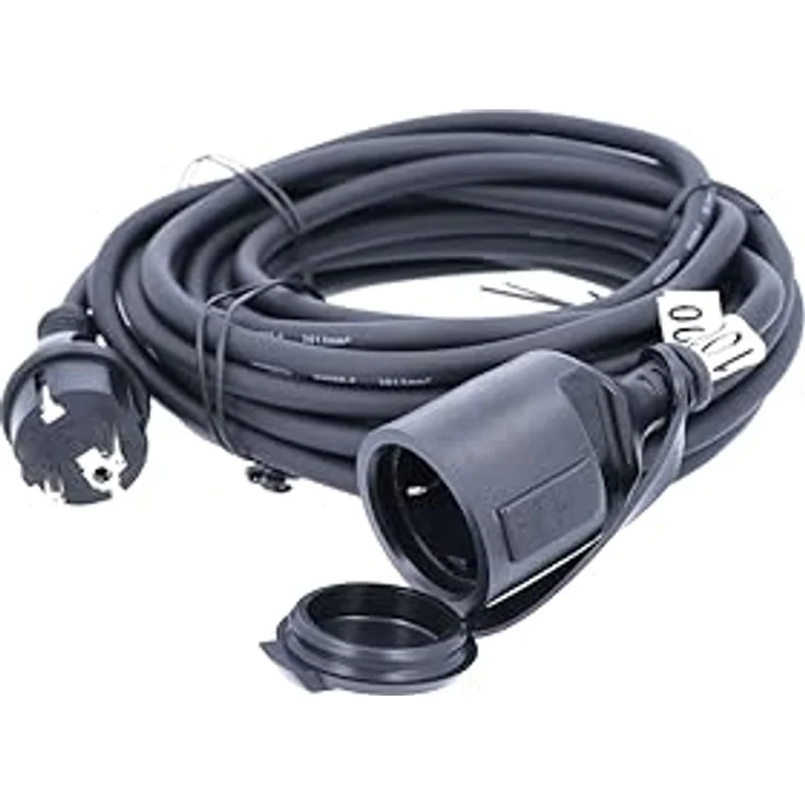as – Schwabe Gummi-Verlängerungsleitung – 10 m Kabel mit Schutzkontaktstecker und Schutzkontaktkupplung inkl. Schutzkappe ''– 230 V, 16 A Verlängerungskabel – IP44 – Schwarz I 60310 – Bild 4