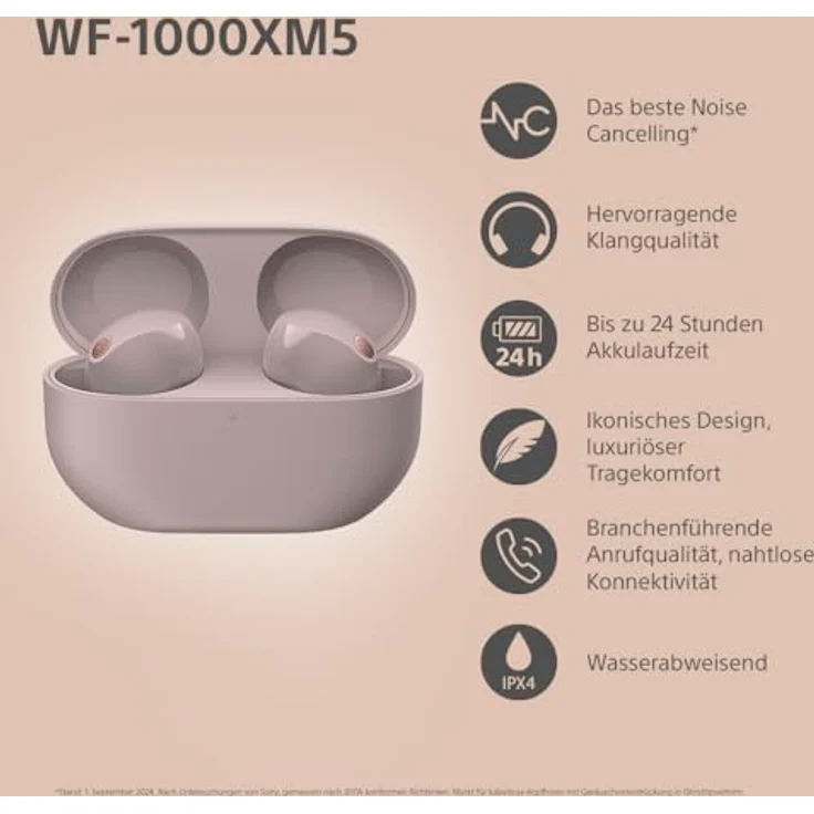 Sony WF-1000XM5 Kabellose Noise Cancelling Kopfhörer, Bluetooth, In-Ear-Kopfhörer, Mikrofon, bis zu 24 Stunden Akkulaufzeit, Schnellladefunktion, IPX4, iOS & Android kompatibel - Rosa – Bild 4