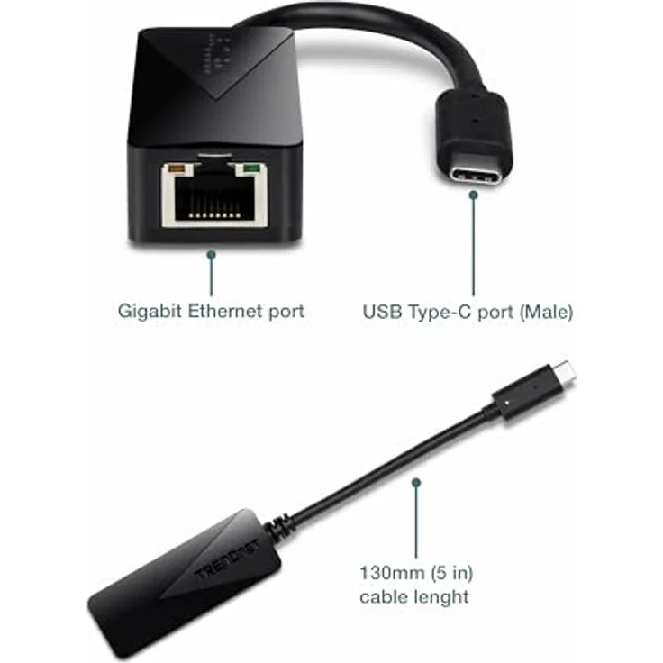 TRENDnet USB Type-C zu Gigabit Ethernet LAN Wired Netzwerk Adapter für Windows & Mac, Kompatibel mit Windows 10, und Mac OS X 10.6 und höher, Energiesparend, 5 inch Länge, TUC-ETG – Bild 3