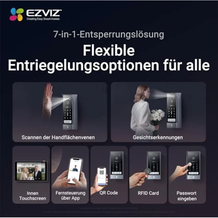 EZVIZ HP7 Pro 4K Türsprechanlage mit 8" Touchscreen, Türöffner, Handflächen-/Gesichtserkennung, APP/Card/Passwort Unlock, Farbnachtsicht, wasserdicht – Bild 2