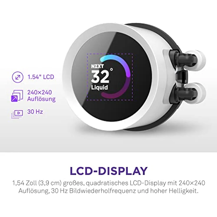 NZXT Kraken 240 RGB - RL-KR240-W1-240mm AIO CPU Wasserkühlung - 1,54" LCD Display 240x240-2x120mm RGB Core Fans - EIN Breakoutkabel zur einfachen Installation - anpassbar durch NZXT CAM - Weiß – Bild 3