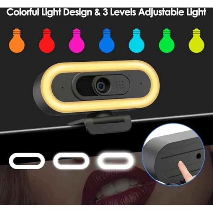 VIZOLINK W4LS HD Webcam 2K/1080P mit Ring-Beleuchtung, Autofokus, Stereo-Mikrofon, Lichtkorrektur, Plug&Play, 65° Ansicht für Streaming und Videokonferenzen – Bild 2