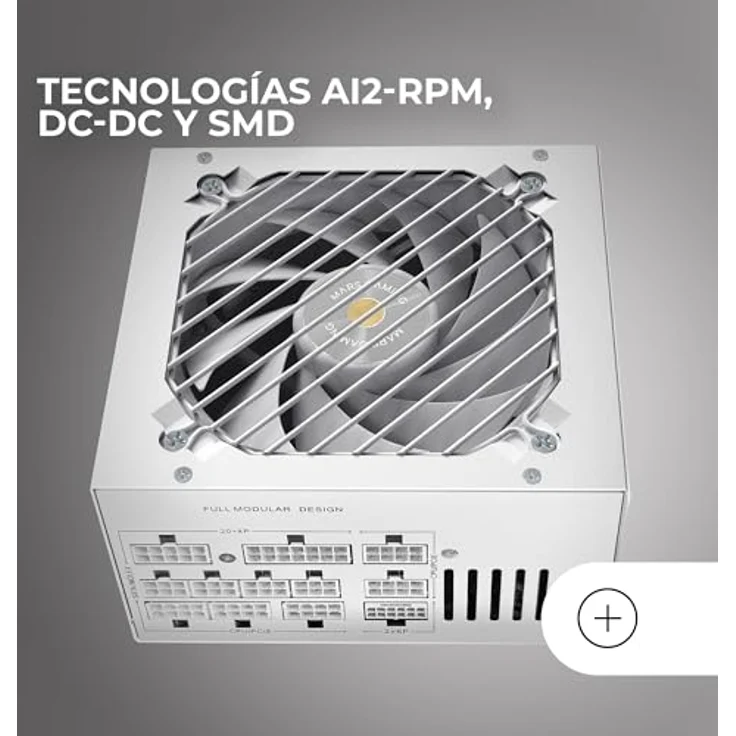 MARS GAMING MPB1000SIM, Vollmodulares ATX-Netzteil 1000W, 80Plus Gold 90%, 7 Jahre Garantie, SI Extreme Silence Lüfter 140mm, AI2-RPM, Weiß – Bild 4