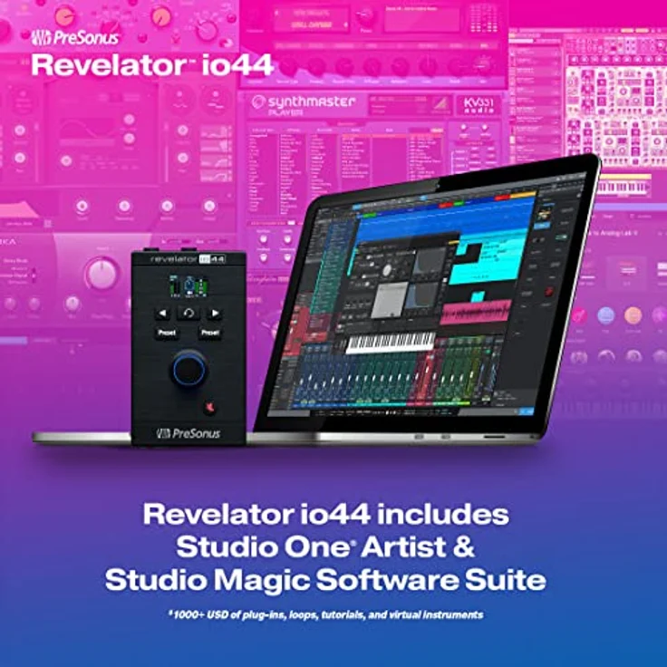 PreSonus Revelator io44 | USB-C-Audio-Interface für Musikproduktion und Streaming mit integriertem Mixer und einfach nutzbaren Presets sowie Studio One DAW Aufnahmesoftware – Bild 3