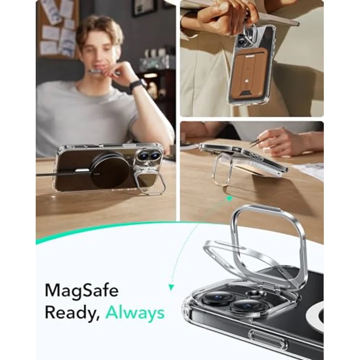 ESR iPhone 16 Hülle mit MagSafe, robustem verstecktem Ständer, militärisch zertifiziertem Schutz, stoßfest und kratzfest, klar – Bild 5