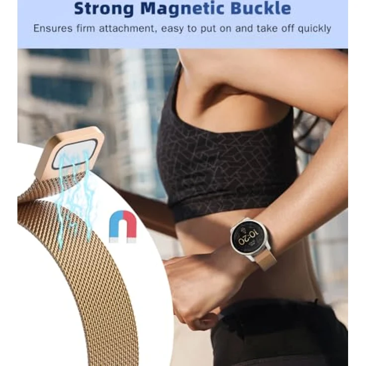 Astorgos 20mm Metall Armband, kompatibel mit Garmin vivoactive 6/5/3, atmungsaktives Edelstahl-Mesh, magnetisches Schnallendesign, wasserdicht – Bild 4