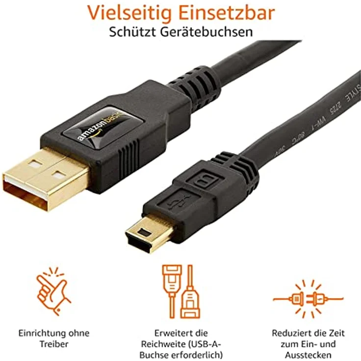 AmazonBasics 7GUK USB 2.0 A-Stecker auf Mini-B-Stecker (1,8 m),Schwarz - Preisvergleich – Bild 4