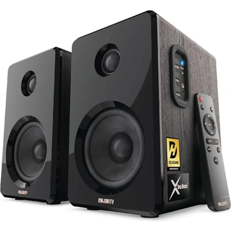 MAJORITY D40 Bluetooth Lautsprecher Boxen | 60W 2.0 Aktivlautsprecher | Studio Monitor mit 4"-Treiber | Regallautsprecher für HiFi Stereo in Holzoptik | Optischer, RCA-, USB- und AUX-Eingang | Fernbedienung