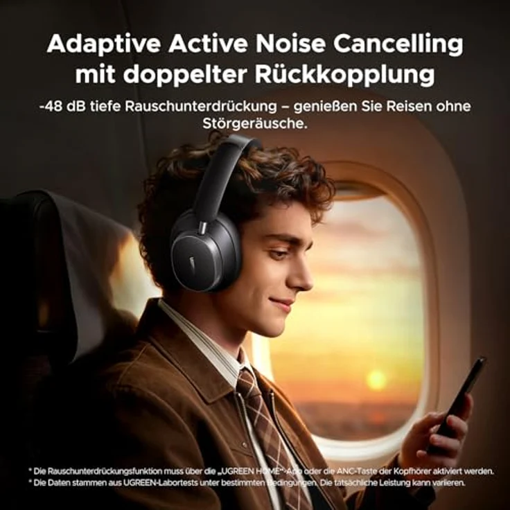 UGREEN Studio Pro, Kabellose Over-Ear Kopfhörer mit Hybrid Adaptive Active Noise Cancelling, Bluetooth 6.0, Hi-Res Audio, 120h Spielzeit, Duale Verbindung, Schwarz – Bild 3