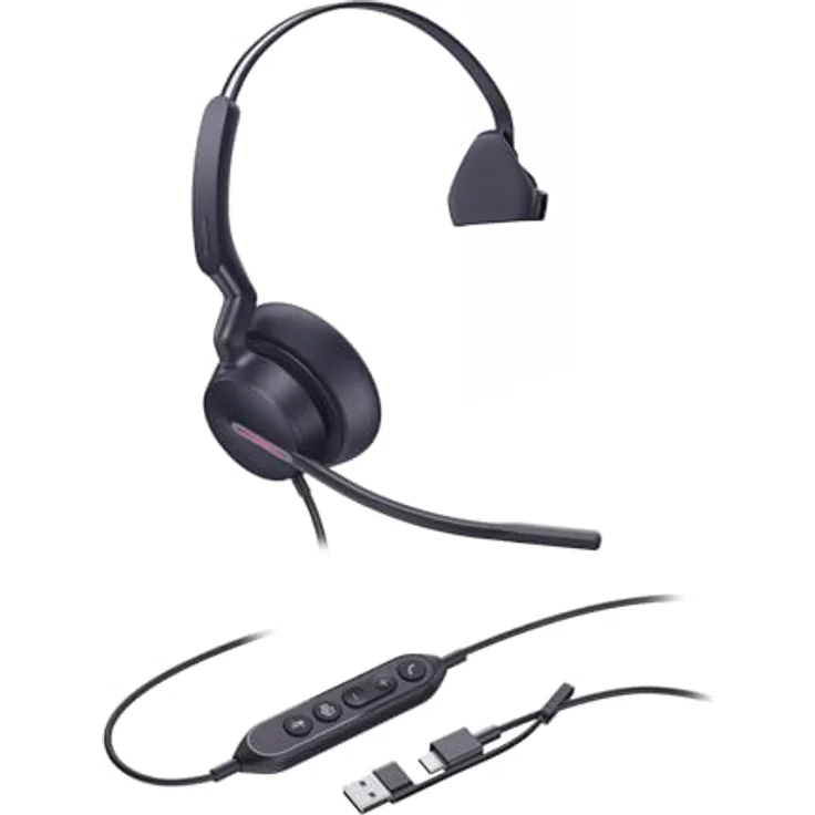 Yealink UH46 Mono USB-C/A Headset, 3-Mikrofon-AI-Noise-Cancelling, 35mm Speaker, Teams-zertifiziert, Dual-Busylight, Memory-Foam-Polster, ideal für Büro & Hybrid-Work – Bild 3