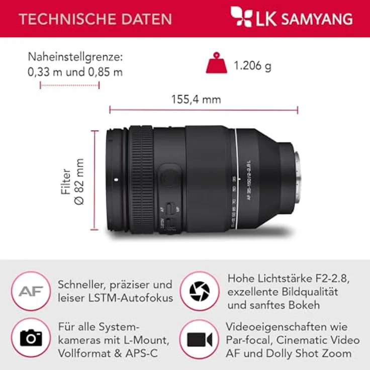 Samyang AF 35-150 mm F2-2,8 L Tele-Objektiv für L-Mount-Kameras, All-in-One-Zoom mit hervorragender Bildqualität und Wetterschutz – Bild 3