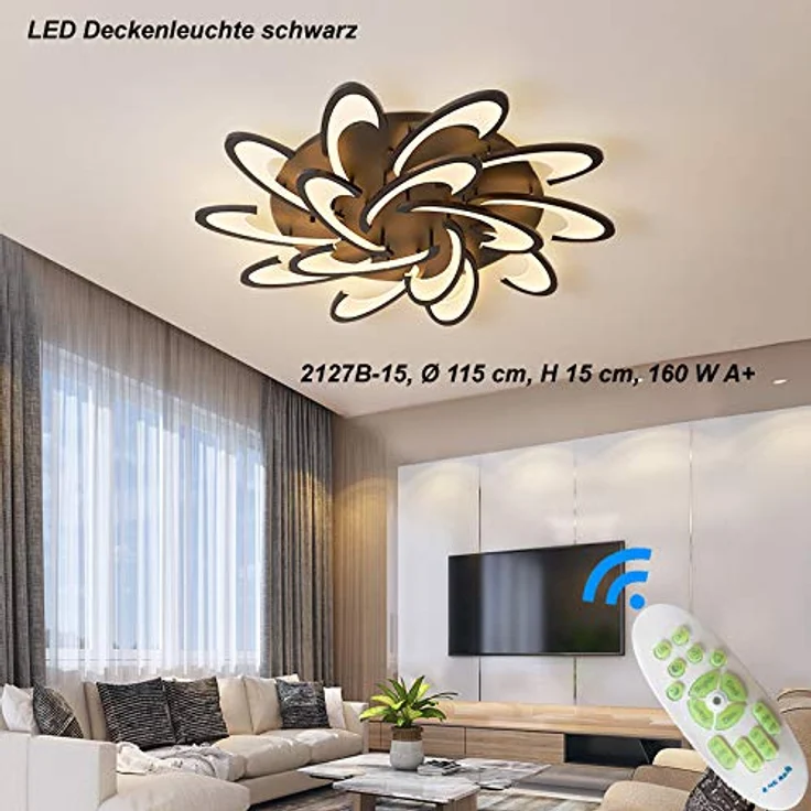Eurotondisplay LED Deckenleuchte 2127Black-15 Ø 115 mit Fernbedienung, Lichtfarbe/Helligkeit einstellbar, Acryl-Schirm, schwarz lackierter Metallrahmen – Bild 3