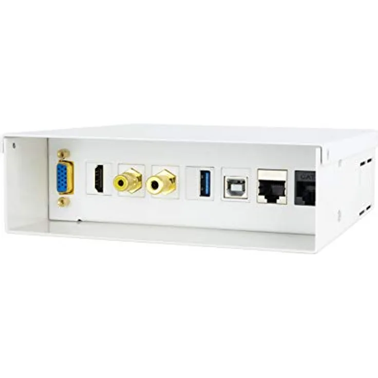Nanocable 10.35.0003, Multimedia-Wandanschlussdose RJ-45 in Weiss mit HDMI, VGA, USB und Audioanschlüssen, zwei RJ45-Netzwerkanschlüssen