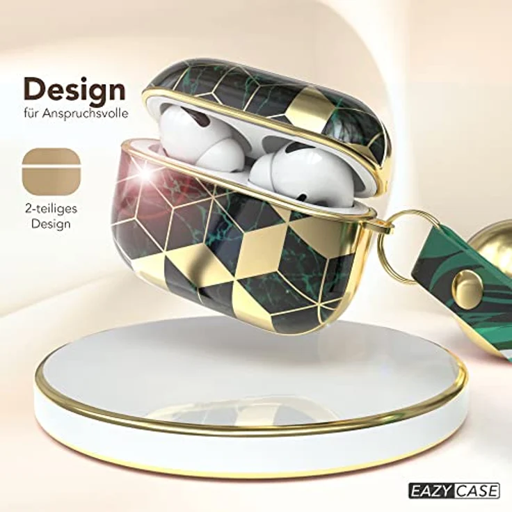 EAZY CASE AirPods Pro Schutzhülle, Grün Marmor Hard Case, Stoßfest mit Karabiner, Antikratz, rutschfest, für 1. Generation – Bild 2