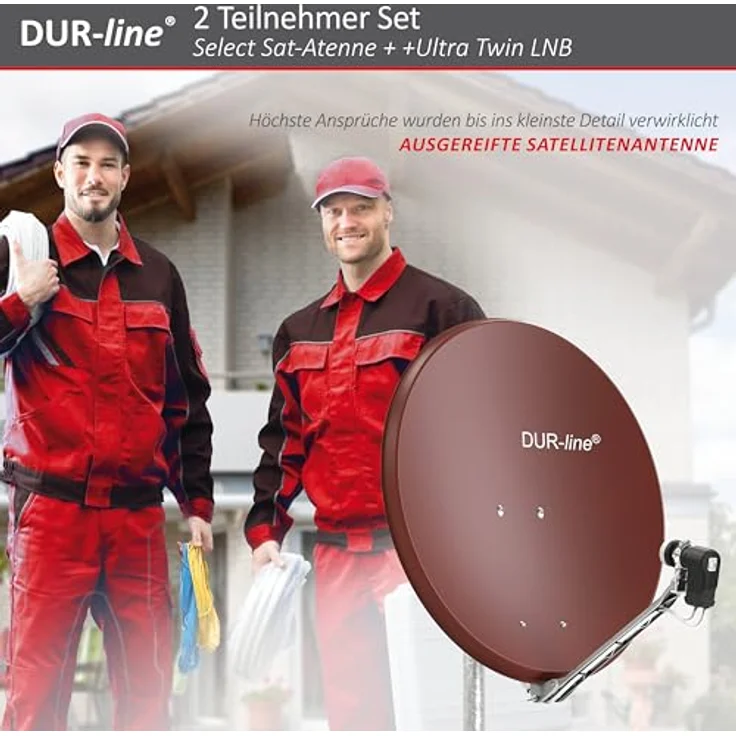 DUR-line 2 Teilnehmer Set - Qualitäts-Alu-Satelliten-Komplettanlage - Select 75/80cm Spiegel/Schüssel Rot + Twin LNB - für 2 Receiver/TV [Neuste Technik, DVB-S2, 4K, 3D] – Bild 10