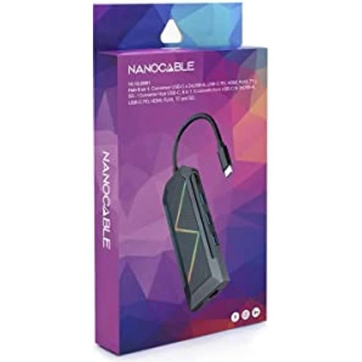 NANOCABLE 10.16.0801 USB-C Hub, 8-in-1 mit 2xUSB-A, USB-C Laden, HDMI 4K, Gigabit RJ45, schwarz – Bild 1
