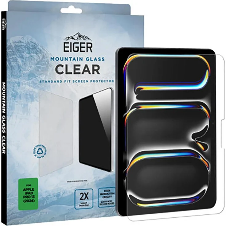 Eiger Mountain Glass Clear, Tablet Schutzfolie für iPad Pro 13 (2024, M4) und iPad Air 13 (2024, M2), ultradünn, kratz- und stoßfest, hochtransparent, leicht anzubringen