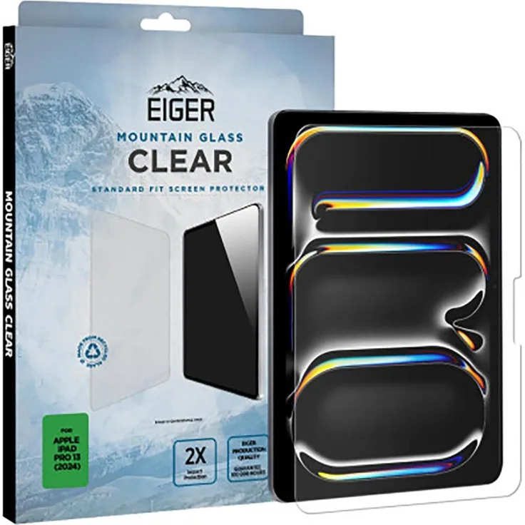 Eiger Mountain Glass Clear, Tablet Schutzfolie für iPad Pro 13 (2024, M4) und iPad Air 13 (2024, M2), ultradünn, kratz- und stoßfest, hochtransparent, leicht anzubringen
