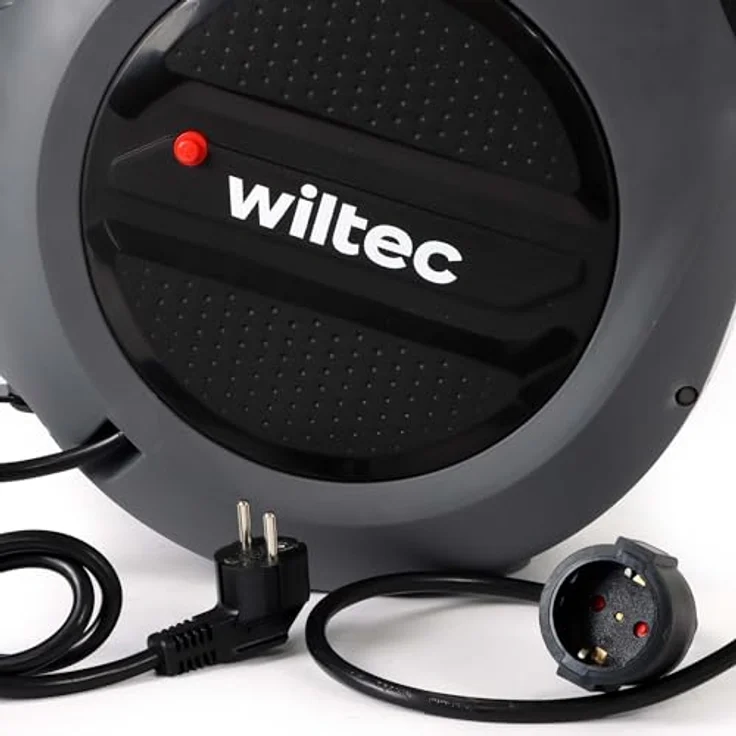 Wiltec Kabeltrommel 20 m + 2 m, automatischer Kabelaufroller 1500 – 3200 W, Verlängerungskabel Trommel 180° Halterung, robuste Kabel Trommel, schwarz – Bild 4