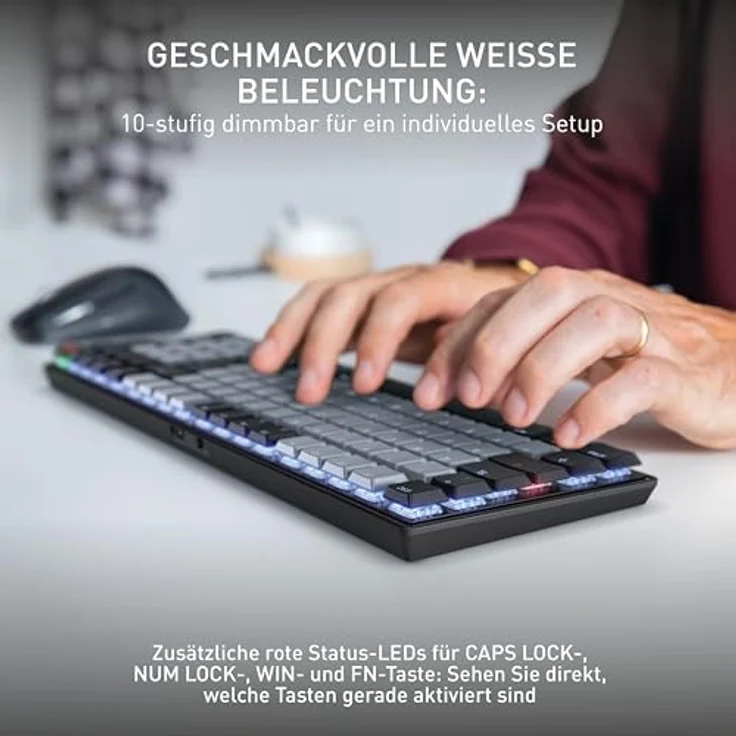 CHERRY KW 550 MX LP, Mechanische Low-Profile-Tastatur im 96-%-Format, Deutsches Layout (QWERTZ), Multi-Device-Funktion, MX LP 2.0 Ivory Switches, Schwarz, mit dimmbare LED-Beleuchtung und wiederaufladbarem Akku – Bild 4