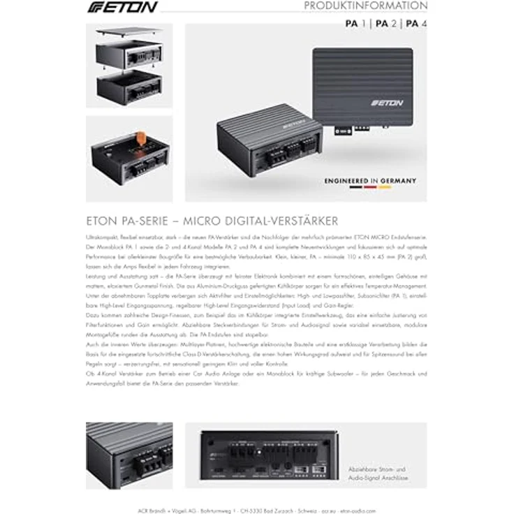 Eton PA4, 4-Kanal Micro-Verstärker, Class D Amp mit 2 x 45 + 2 x 80 Watt, Gunmetal Grey – Bild 8