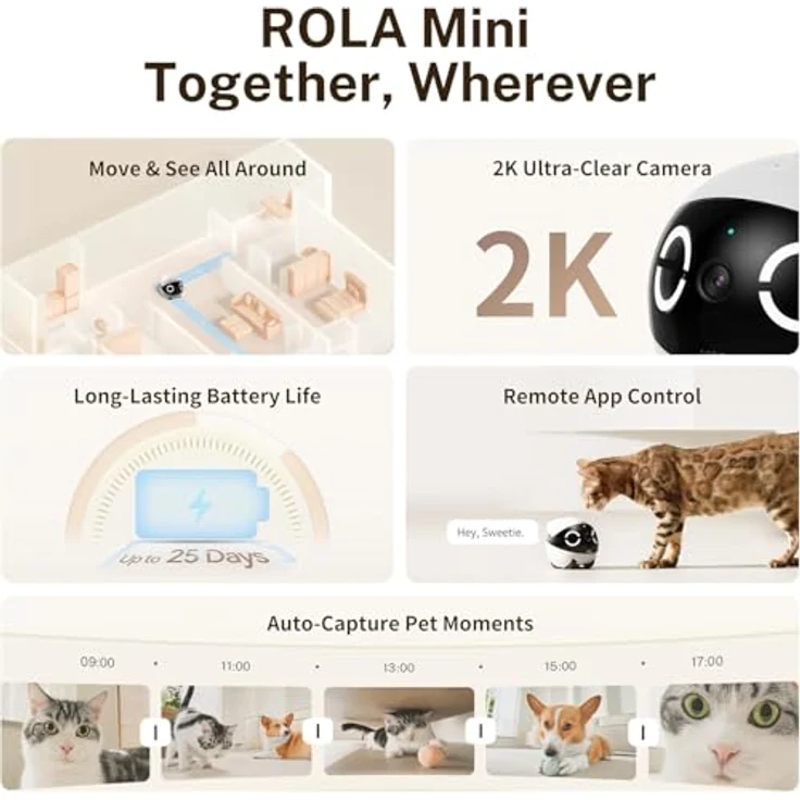 Enabot Smart Home Kamera Rola Mini - Mobiler Heimtierroboter (Innenbereich) mit 2K Ultra-Clear Kamera und langer Akkulaufzeit – Bild 4