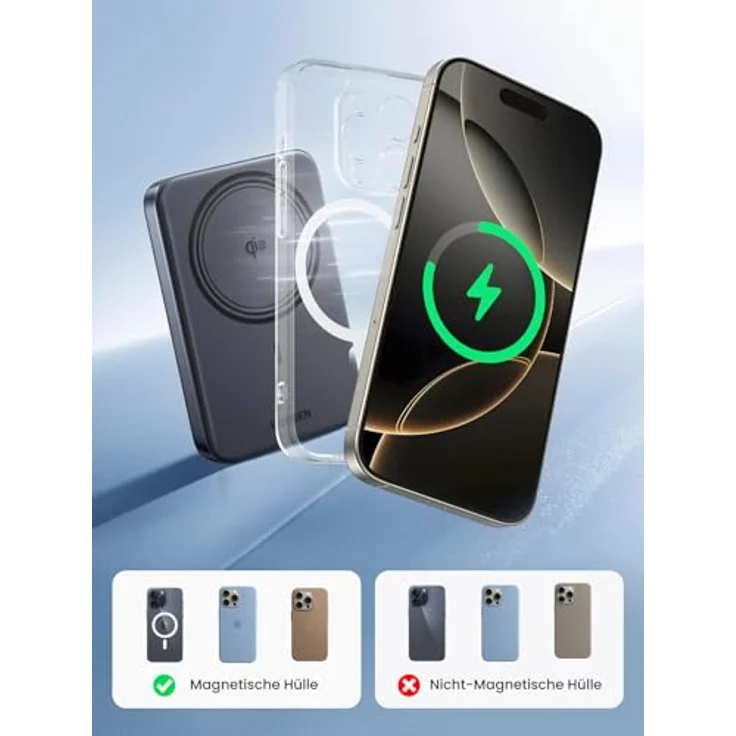 UGREEN Nexode Wireless Powerbank 10000mAh magnetische Power Bank mit Qi2-zertifiziert, 15W kabellose & 30W USB-C-Kabel Schnellladung Magsafe kompatibel mit iPhone 16 Pro Max/16 Pro/16/15/14, Schwarz – Bild 5