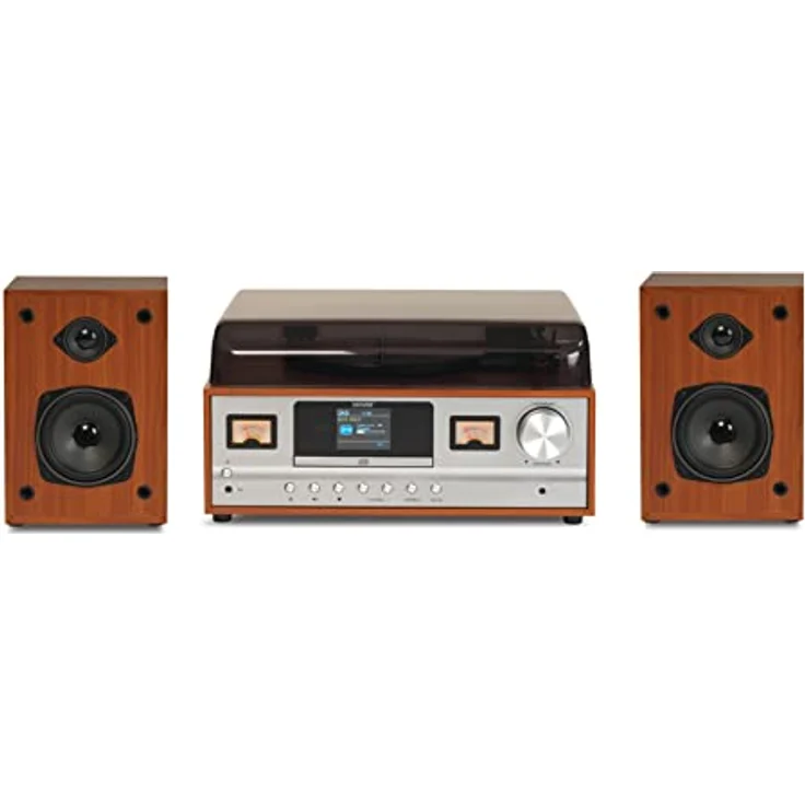 Denver MRD-52LIGHTWOOD Retro Musiksystem - DAB+/FM Radio, Plattenspieler, CD-Player, Bluetooth, 2x5W Lautsprecherboxen, Holzoptik – Bild 5