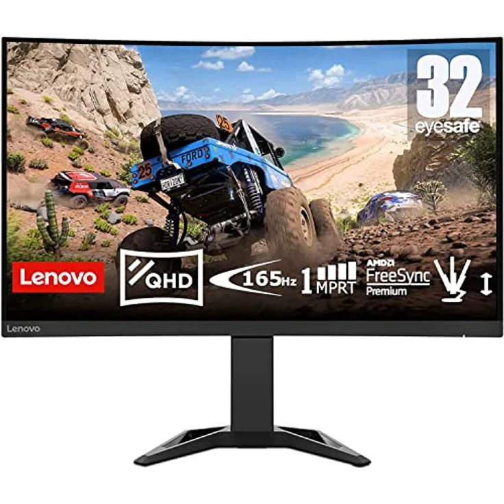 Lenovo G32qc-30 31,5" 2K Gaming Monitor 2560x1440 170Hz 350 nits 0,5ms Reaktionszeit HDMI DisplayPort AMD FreeSync Premium integr. Lautsprecher höhenverstellbar schwarz – Bild 1