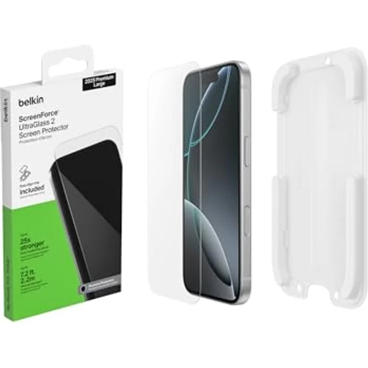 Belkin ScreenForce UltraGlass 2 Schutzfolie für iPhone 17 Pro Max, 9H kratzfest, blasenfreie Anbringung, antimikrobielle Beschichtung, 2 Jahre Garantie – Bild 1